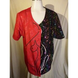 Baby Phat Shirt Women 3XL Red Black-Baseball Jerzy Split-Mix Splatter-CAT